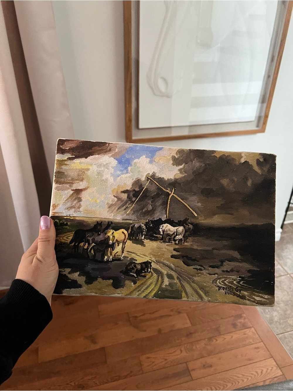 Original Horse Landscape Oil Painting Rustic Farmhouse Western Wall Art